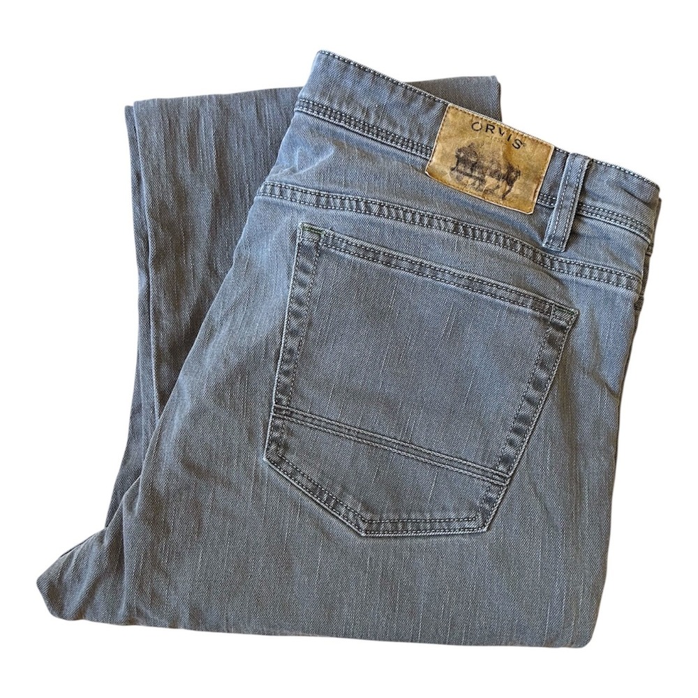 Orvis Jeans Mens 42x32 Straight Leg Gray 5-Pocket Stretch Denim Outdoor Gorpcore